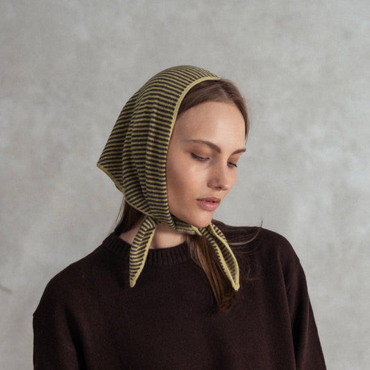 Olive Green & Pale Sage Striped Bandana Scarf