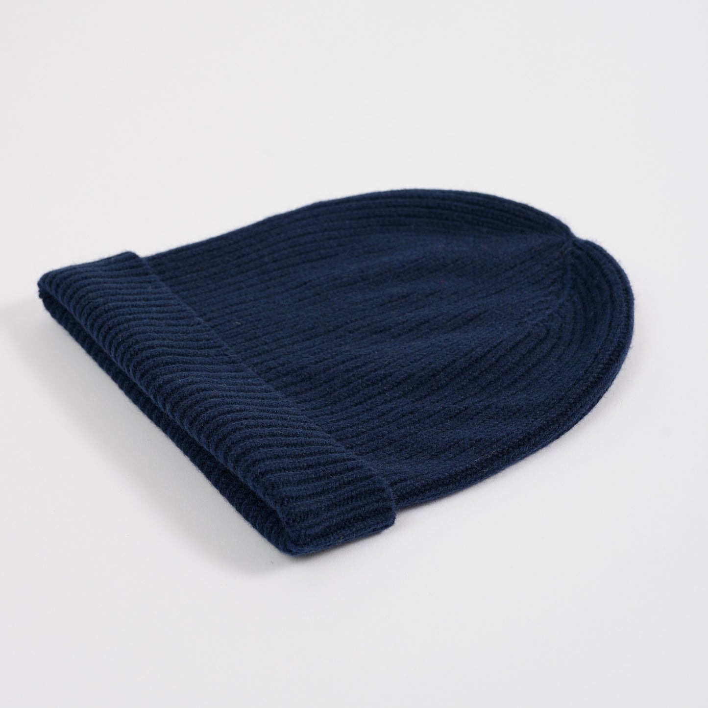 Navy Cashmere Ribbed Beanie