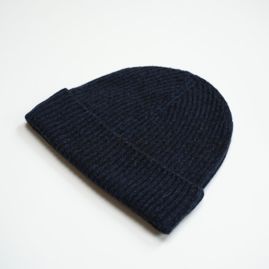 Black & Navy Twist Cashmere Ribbed Beanie