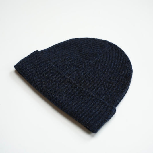 Black & Navy Twist Cashmere Ribbed Beanie