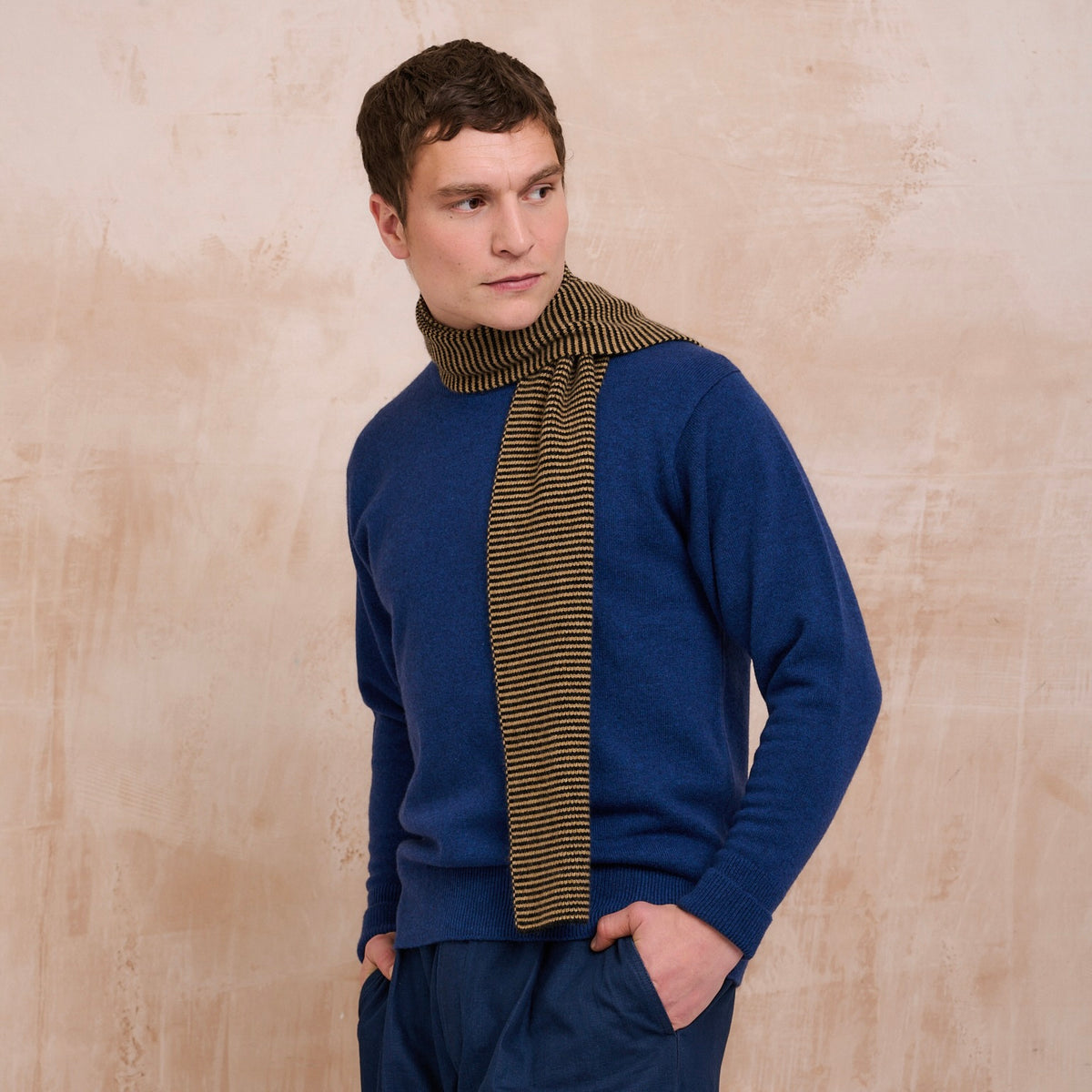 Toffee & Black Striped Cashmere Scarf