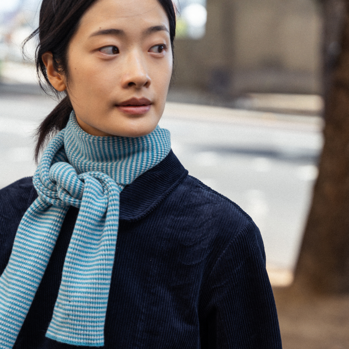 Ocean Blue & Light Grey - Cashmere Scarf