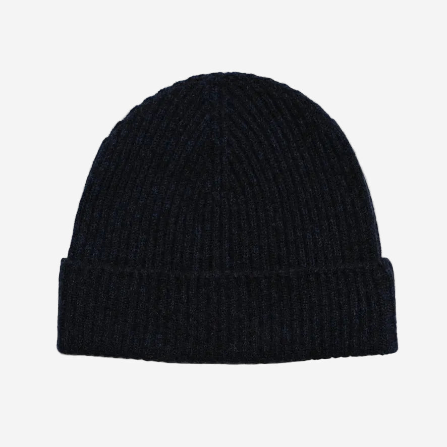 Black & Navy Twist Cashmere Ribbed Beanie