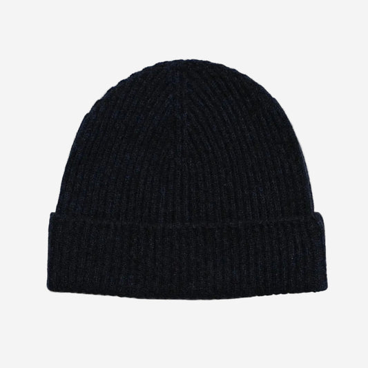 Black & Navy Twist Cashmere Ribbed Beanie