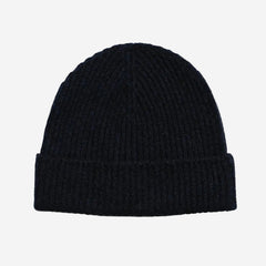 Black & Navy Twist Cashmere Ribbed Beanie