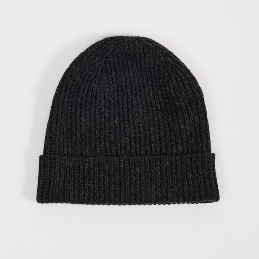Charcoal Grey Cashmere Ribbed Beanie