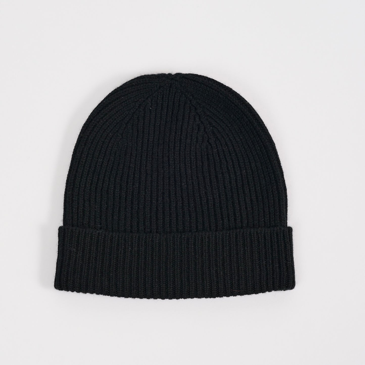 Black Cashmere Ribbed Beanie