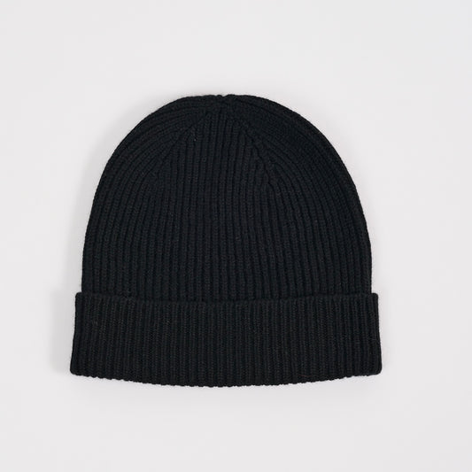 Black Cashmere Ribbed Beanie