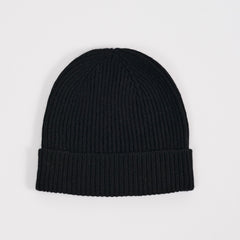 Black Cashmere Ribbed Beanie
