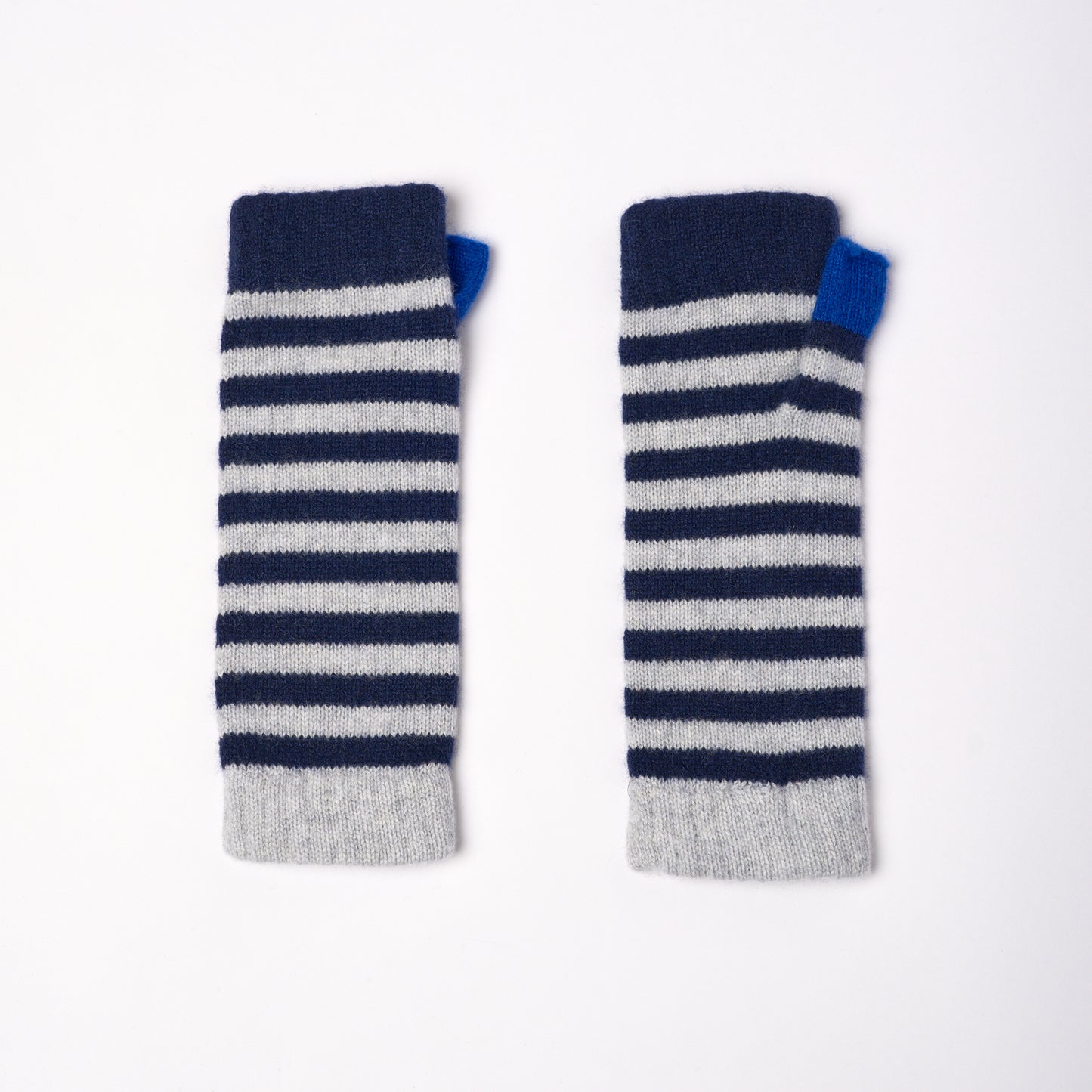 Navy Blue & Light Grey Striped Wrist Warmers