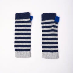 Navy Blue & Light Grey Striped Wrist Warmers
