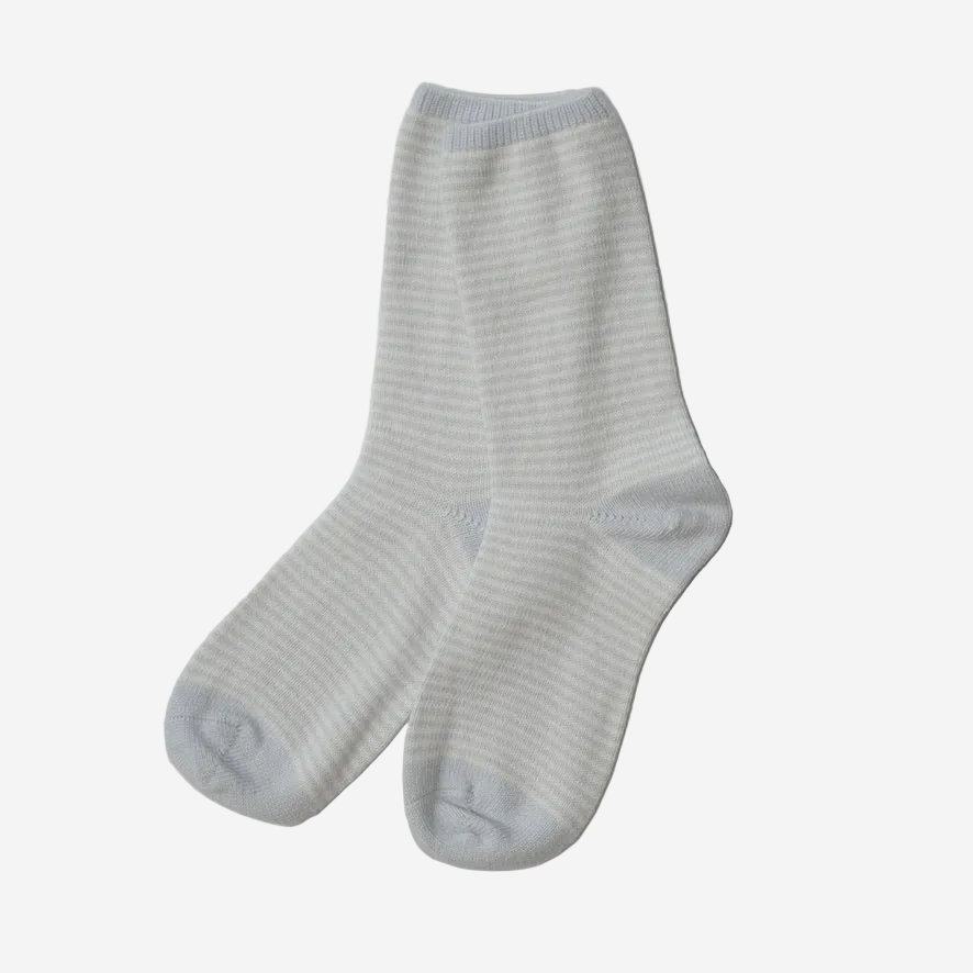 Women's Striped Blue & White Cashmere Socks