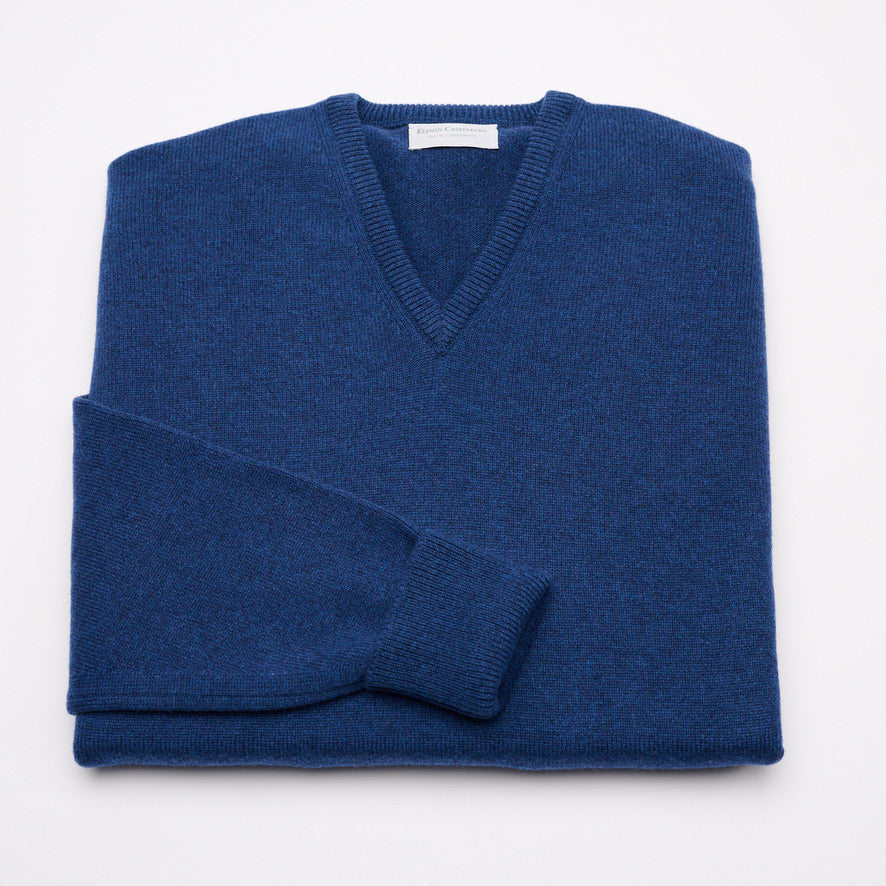 Luxury Classic 4 Ply V Neck Jumper - Coby Blue