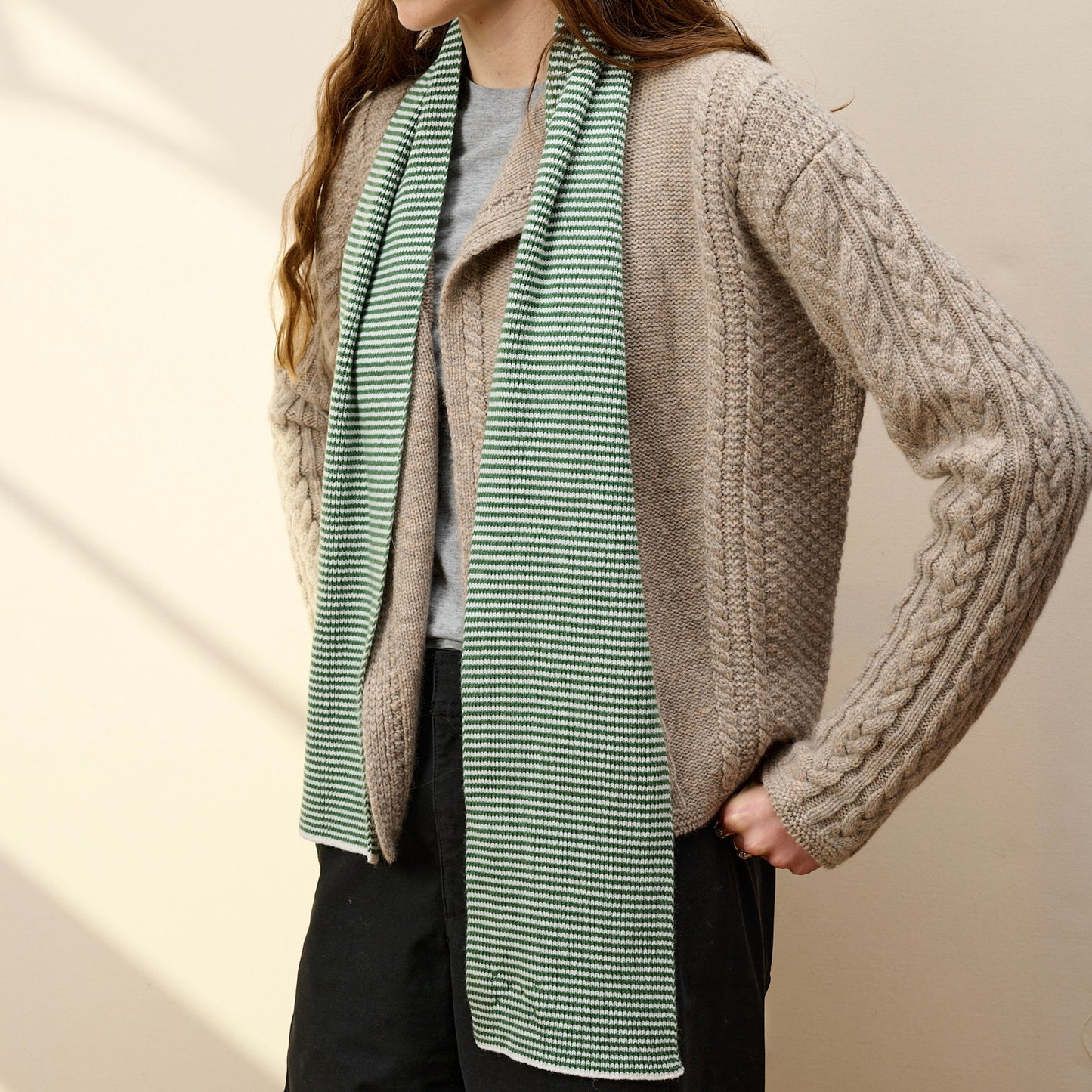 Fern Green & White - Cashmere Scarf