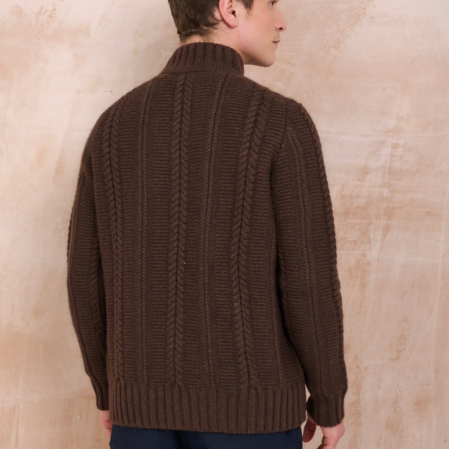 Cable Turtle Neck Jumper - Chocolate Brown Marl