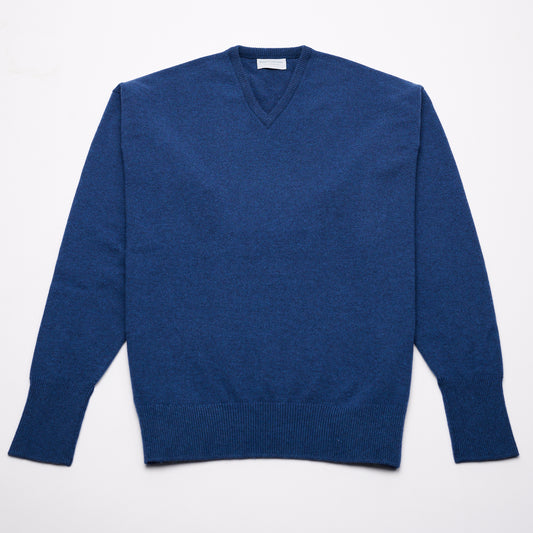 Luxury Classic 4 Ply V Neck Jumper - Coby Blue