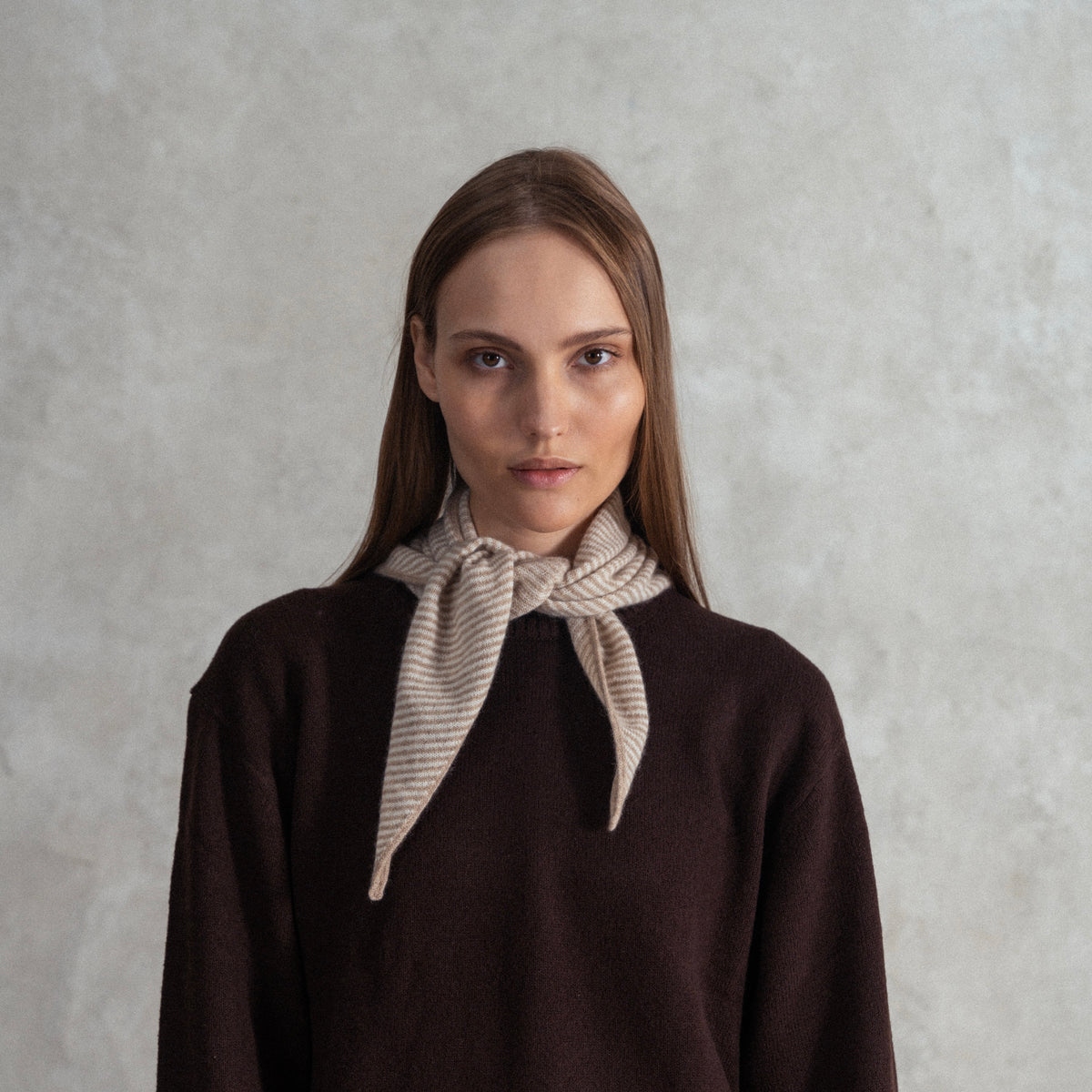 Natural Brown & White Striped Bandana Scarf