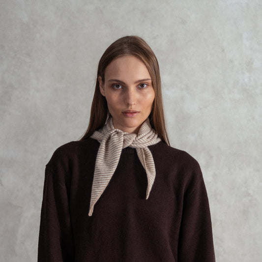 Natural Brown & White Striped Bandana Scarf