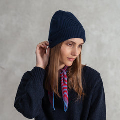 Navy Cashmere Ribbed Beanie