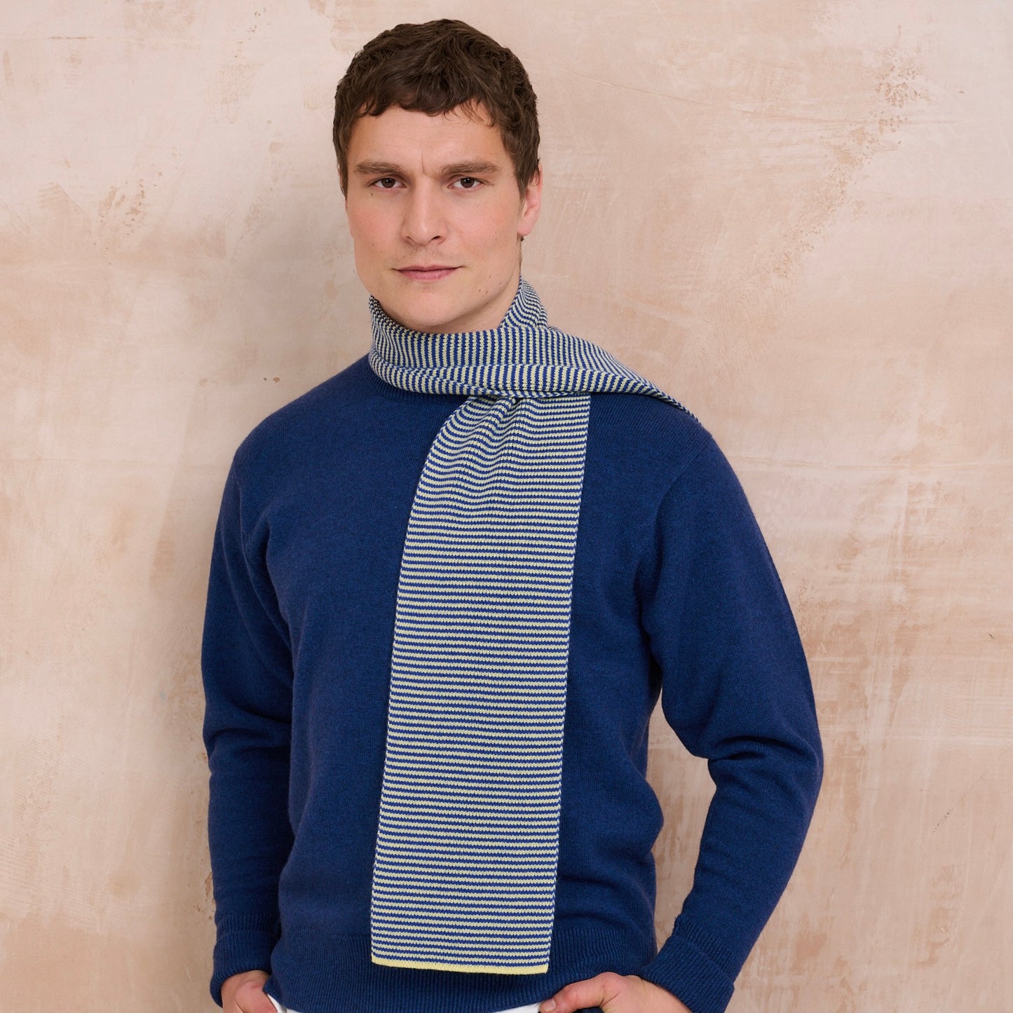 Indigo Blue & Soft Lemon - Cashmere Scarf