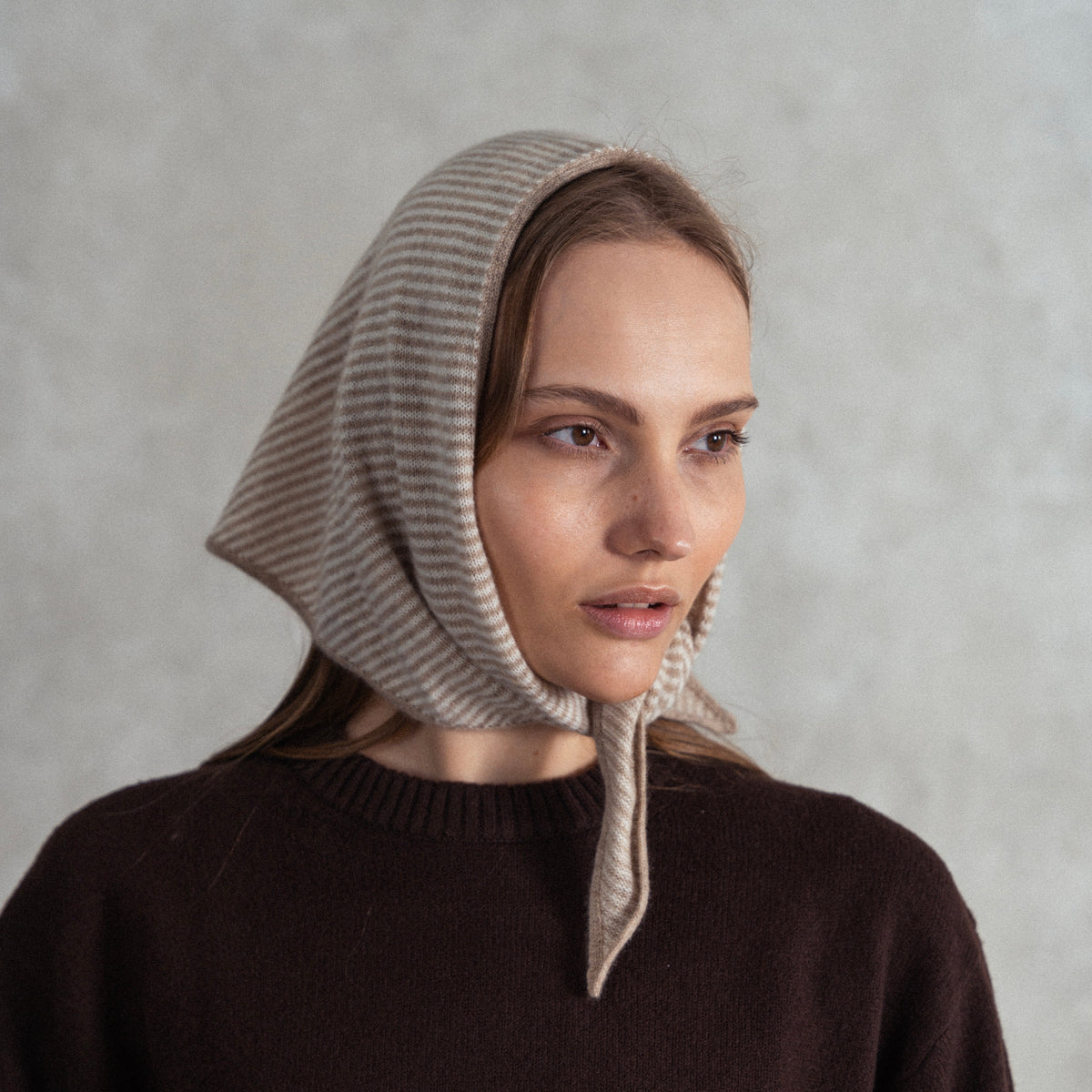 Natural Brown & White Striped Bandana Scarf