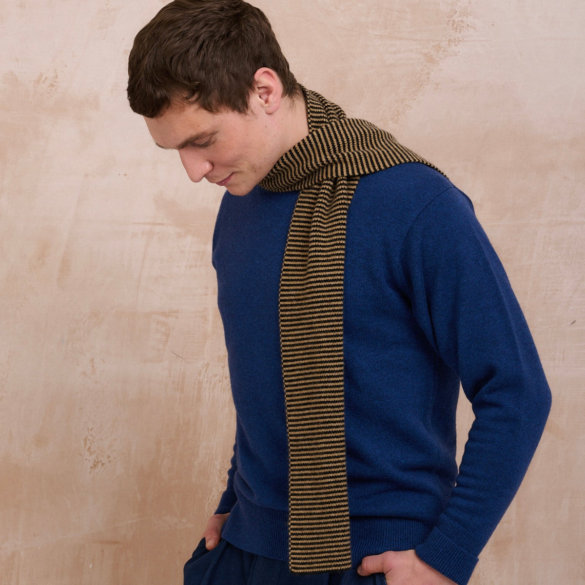 Toffee & Black Striped Cashmere Scarf