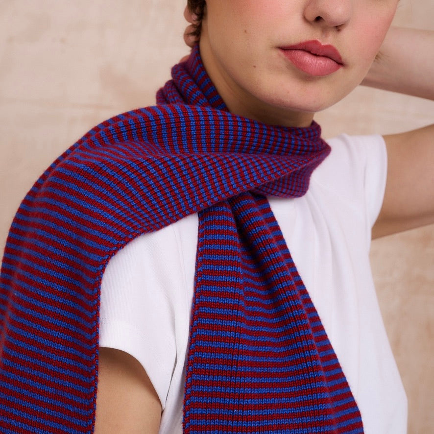 Red & Bright Blue Striped Limited Edition Cashmere Scarf