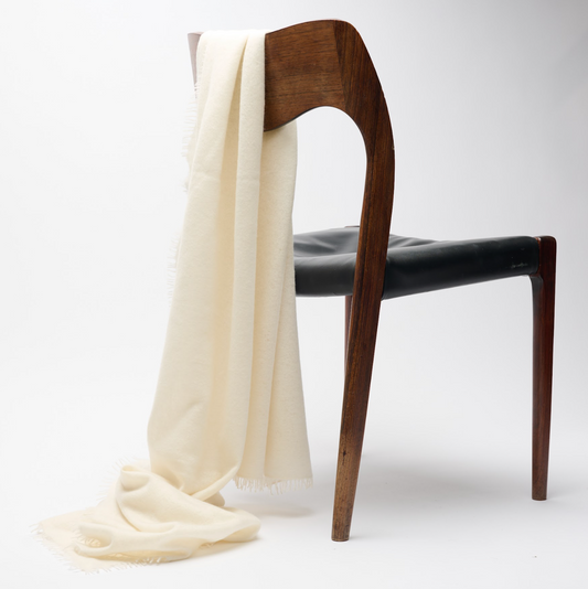 Handwoven Fine Felted Cashmere Shawl - White