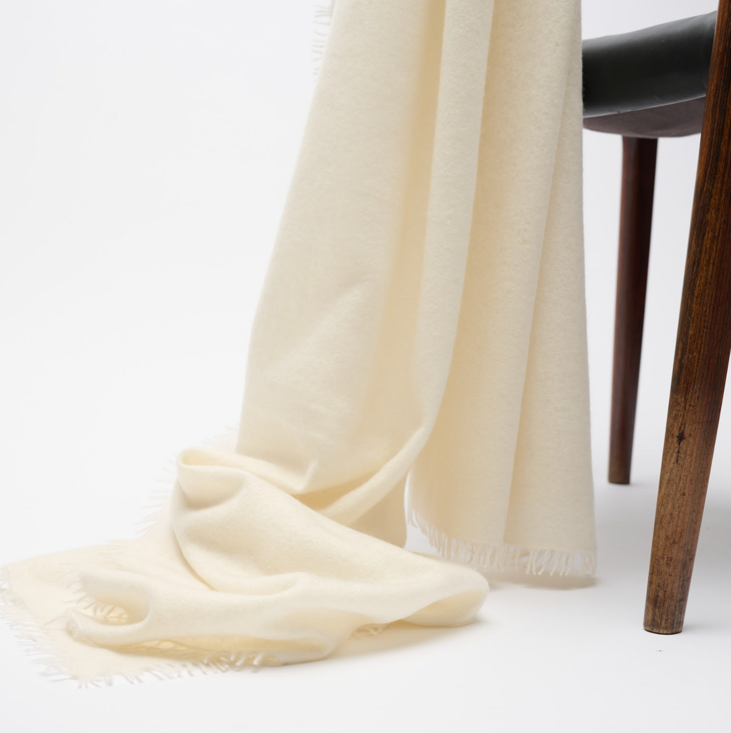 Handwoven Fine Felted Cashmere Shawl - White