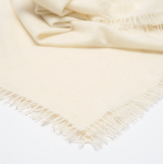 Handwoven Fine Felted Cashmere Shawl - White