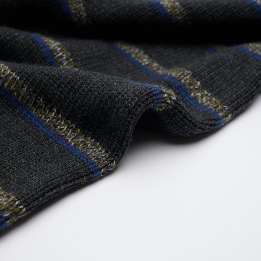 Oversized Cashmere 8 Ply Roll Neck - Charcoal Stripes