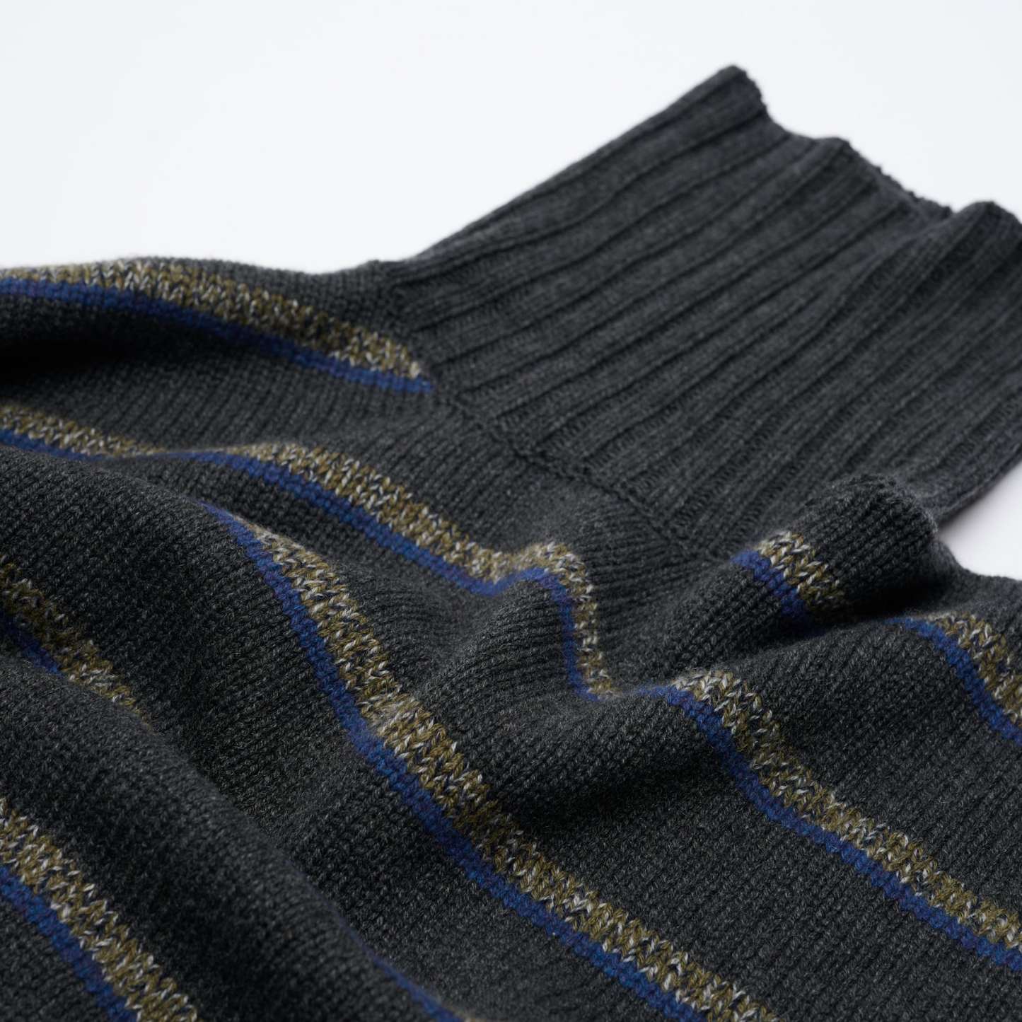 Oversized Cashmere 8 Ply Roll Neck - Charcoal Stripes
