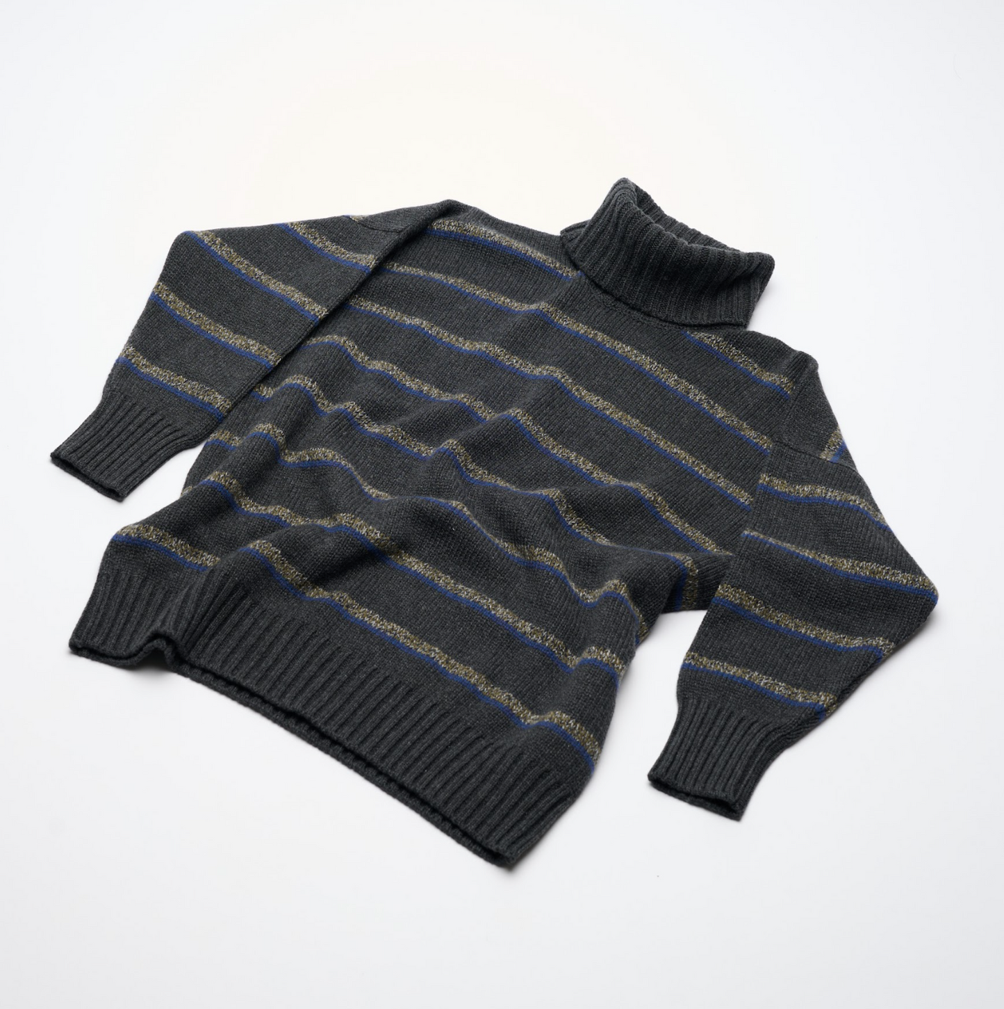 Oversized Cashmere 8 Ply Roll Neck - Charcoal Stripes