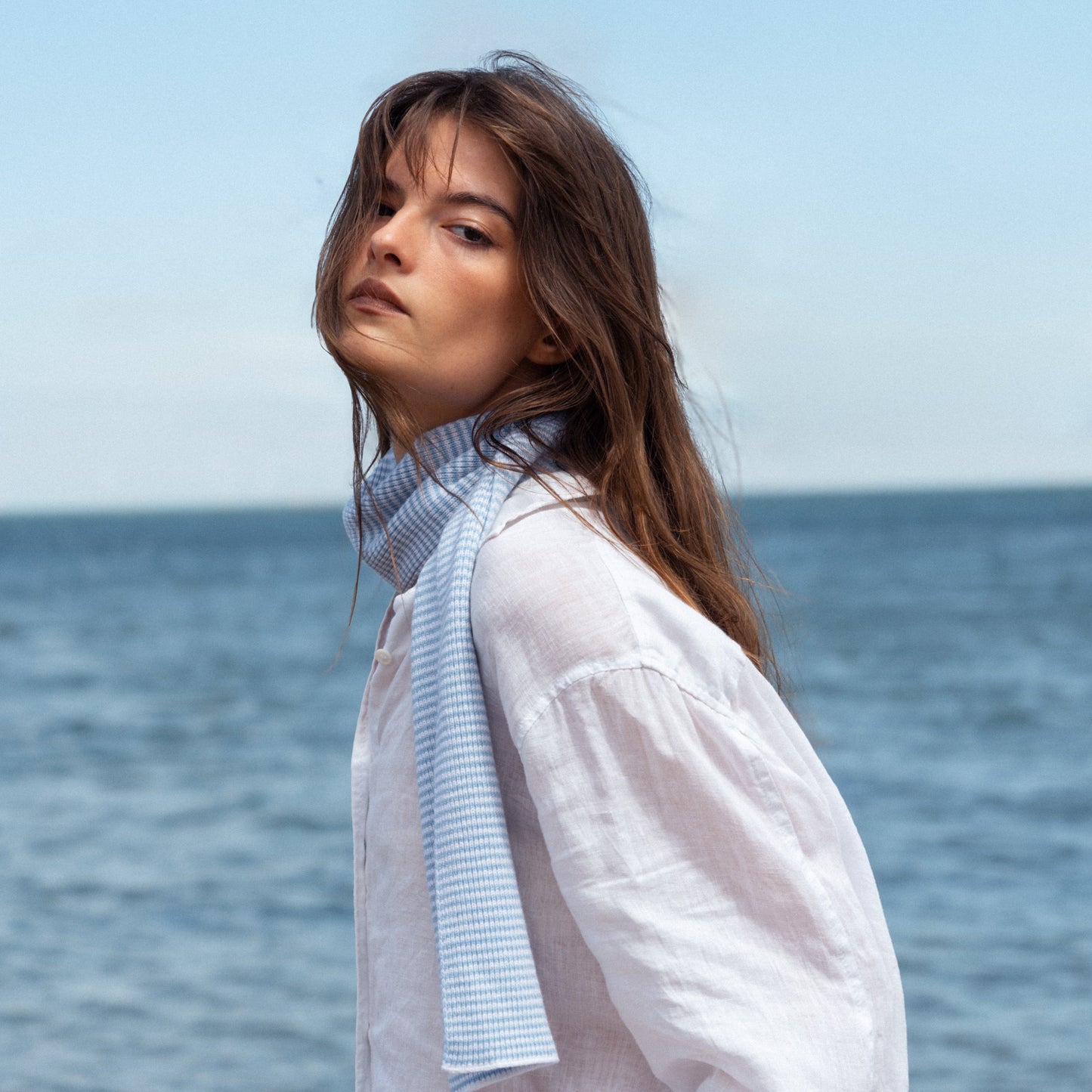 Light Blue & White - Cashmere Scarf