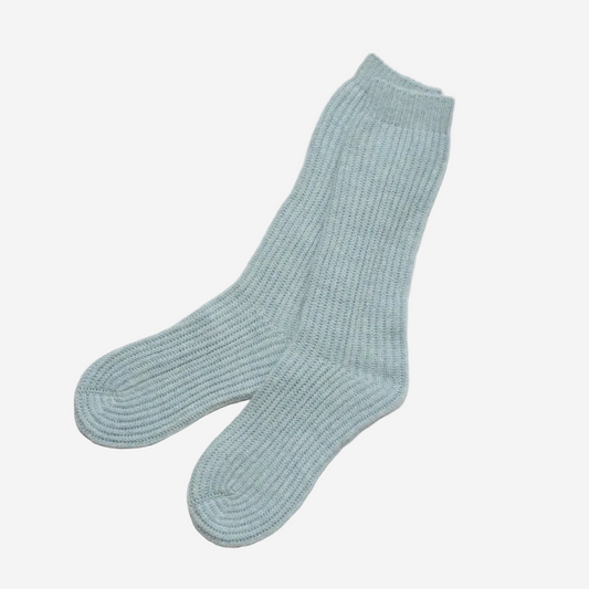 Women's Blue Long Ribbed Socks