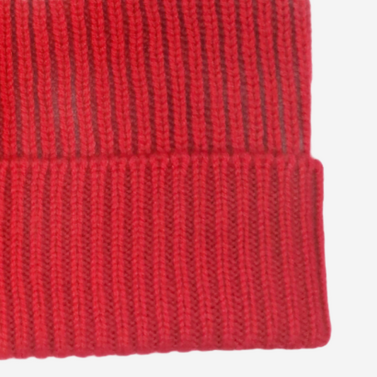 Red Cashmere Ribbed Beanie