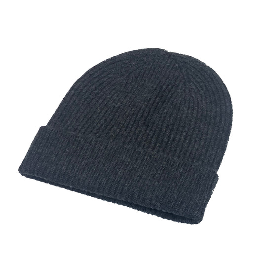 Charcoal Grey Cashmere Ribbed Beanie
