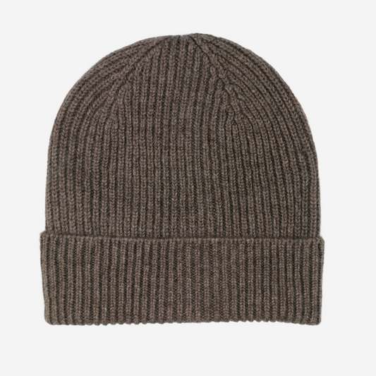 Dark Natural Cashmere Ribbed Beanie